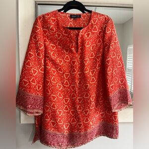 Jones New York Orange and Cream Patterned Tunic